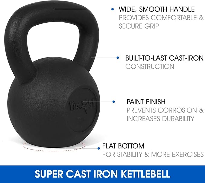 Yes4All 5-80 lbs Cast Iron Kettlebell for Dumbbell Weights Exercises, Gym, Full Body Home Workout Equipment, Push up, Grip and Strength Training