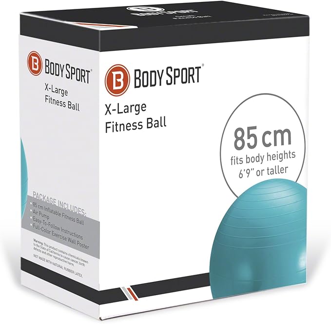 Body Sport Exercise Ball with Pump for Home, Gym, Balance, Stability, Pilates, Core Strength, Stretching, Yoga, Fitness Facilities, Desk Chairs