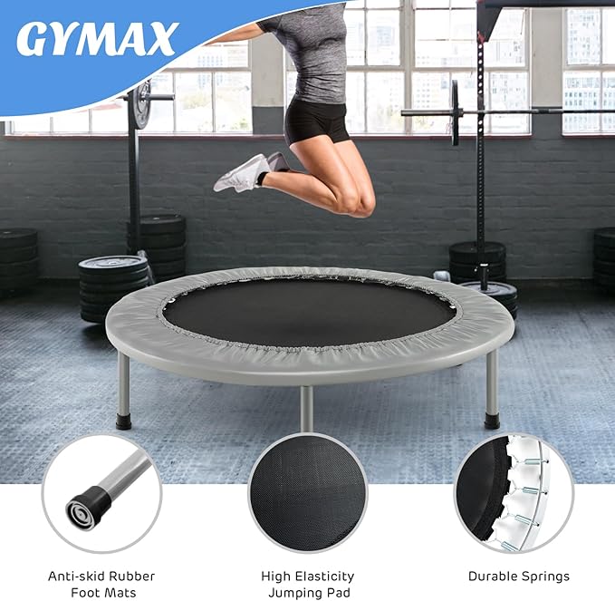 GYMAX Rebounder Trampoline for Adults, Mini Exercise Trampoline with Safety Pad, Foldable Rebounding Fitness Trampoline for Indoor/Outdoor, Small Workout Trampoline for Adults (Blue)