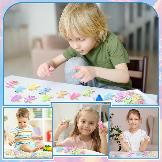 Meooeck 60 Pcs Axolotl Stress Relief Toys Mini Animal Toys for Relief Cute and Fun Stretchy Balls Axolotl Birthday Party Decorations for Christmas, Office, Stocking Stuffer Gift ADHD Autism Anxiety