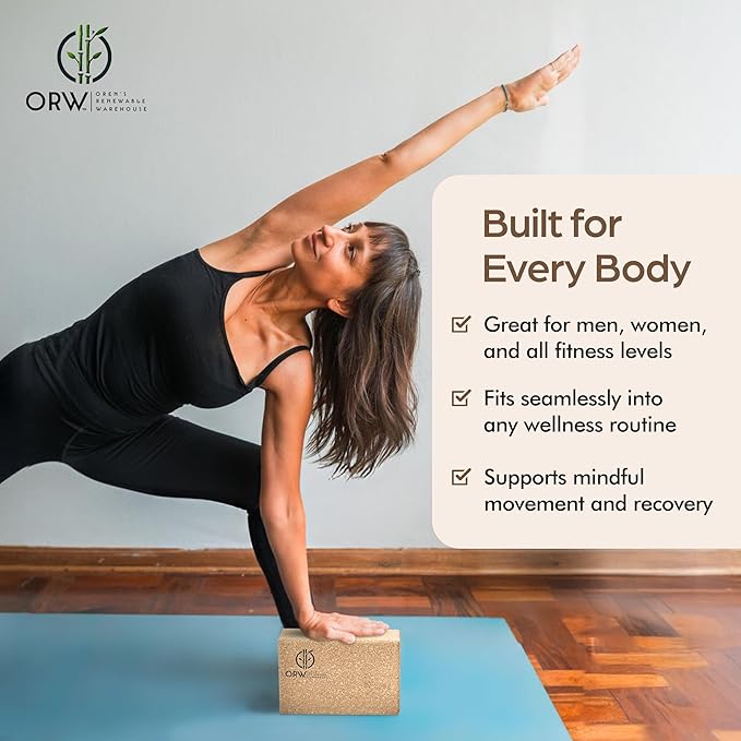 ORW OREN’S Natural Cork Yoga Block – 9”x6”x3”, 1.5 lbs – Heavyweight, Non-Slip, Eco-Friendly Support for Balance, Stretching, Pilates & Fitness – Dense Yoga Prop for All Levels