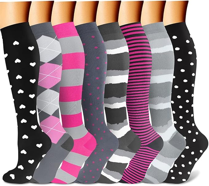 CHARMKING Compression Socks for Women & Men Circulation (8 Pairs) 15-20 mmHg is Best Support for Athletic Running,Hiking