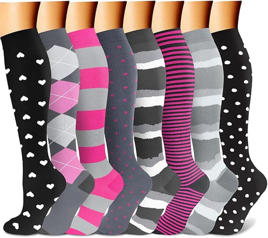 CHARMKING Compression Socks for Women & Men Circulation (8 Pairs) 15-20 mmHg is Best Support for Athletic Running,Hiking