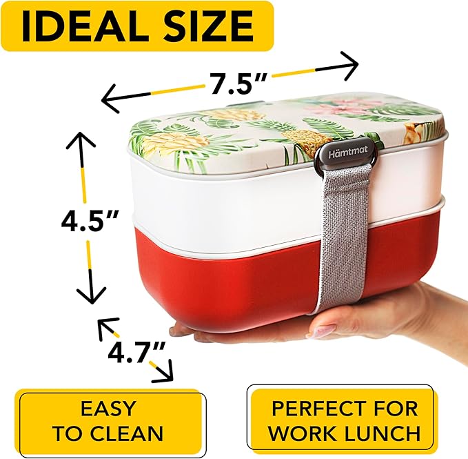 Insulated Stackable Bento Box for Adults with Reusable Chopsticks Japanese Lunch Box Microwavable & Leak Proof Lunch Containers for Men & Women Modern Cute Food Container with Compartments (Red White)