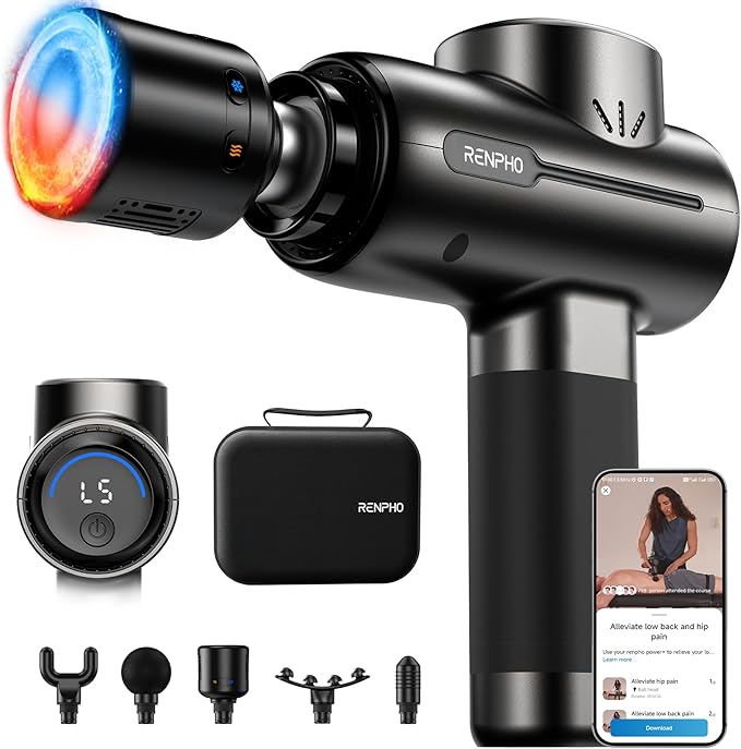 RENPHO Massage Gun with Heat and Cold, Portable Percussion Muscle Deep Tissue Massager with Carry Case, Gifts for Men Women