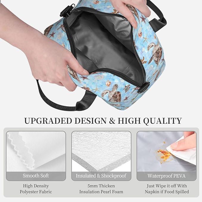 Sea turtles Reusable Insulated Lunch Box Waterproof Lunch Bag with Detachable and Adjustable Shoulder Strap for Office Picnic or Travel