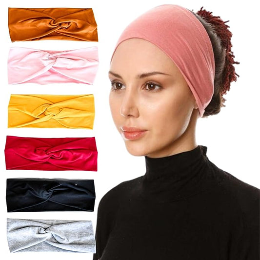 LOTUS78, Pack of 6 Wide Headbands for Women Non Slip, Fashionable Sports Hair Bands for Women's Hair, Soft Elastic Stretchy Head bands, Yoga Workout Headbands for Women Daily Fashion(Luxe)