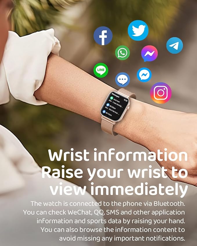 Smart Watch for Women, 1.85"HD Fitness Tracker (Answer/Make Call/Messages), 130+ Sport Modes with 24/7 Heart Rate/Sleep Monitor/Pedometer, IP68 Waterproof, Smartwatche for Android&iOS (Rose Gold)