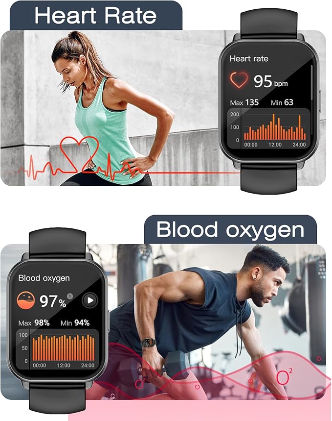 Smart Watches for Women Men (Answer/Make Calls, 3 Bands), 1.85" Fitness Tracker Watch for iPhone/Android Phones with Heart Rate Monitor Sleep/Steps Tracker 100+ Sports Pedometer Waterproof (Black)
