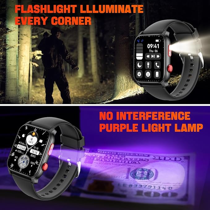 QTLLBT 9 Languages Translation Watch Smart Watch Bluetooth Call (Answer/Make Calls) Fitness Tracker IP68 Waterproof 100+ Sports Heart Rate Sleep Android iPhone Men and Women Smart Watch (Black)