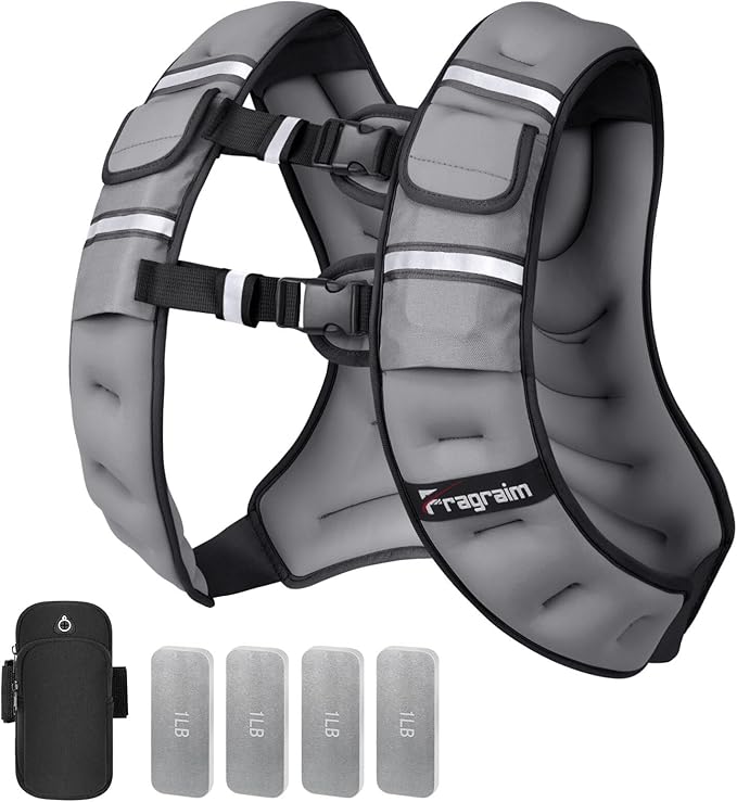 Fragraim Adjustable Weighted Vest for Women Men, 8-12lb/14-18lb/20-24lb/26-30lb Weight Vest with 4 Removable Iron Weights, Phone Holder and Back Pocket, Vest for Walking,Strength Training, Running