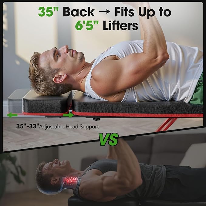FLYBIRD Adjustable Weight Bench Fits up to 6'5'', 750LBS Capacity for Full Body Workout, 27LBS Sturdy Foldable Bench Press for Home Gym, 5X Stable Lifting Bench Incline Decline Flat Dumbbell Exercise