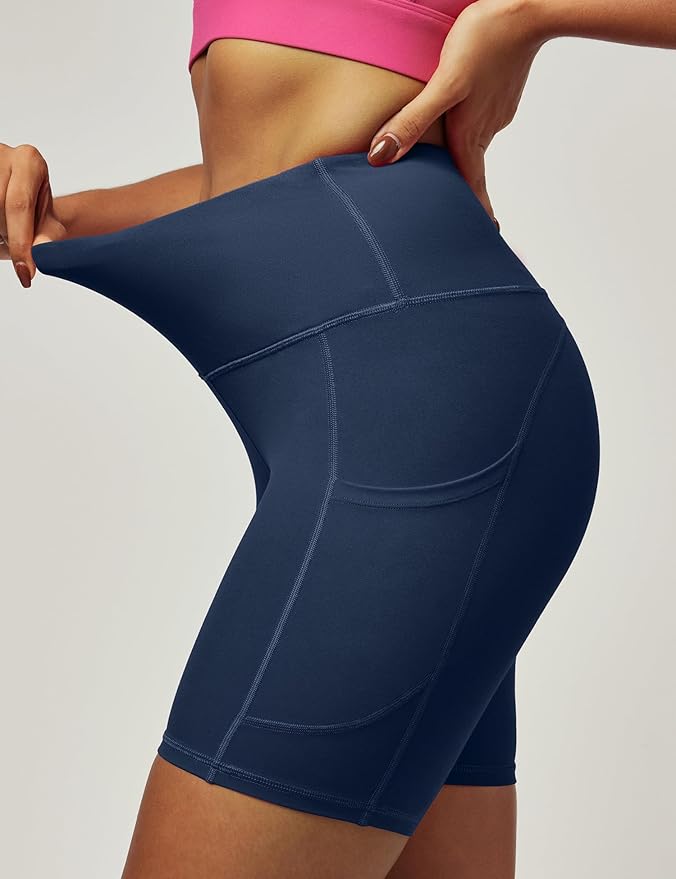 IUGA Biker Shorts Women 6" Tummy Control Workout Shorts Women with Pockets High Waisted Yoga Running Gym Spandex Compression