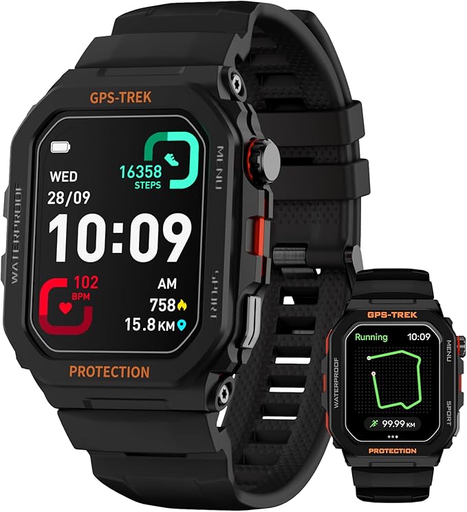 GPS Running Watch, Rugged Military Smart Watch, IP68, Long Battery Life, Multi-GNSS Support, Tracback Routing and More, Training Metrics and Recovery Insights, Answer/Make Call