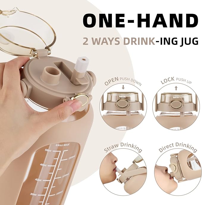 SIEROZUR 74oz Glass Water Bottle with Straw and Lid Large Gallon Water Jug with Silicone Sleeve and Handle 2.2 liter Wide Mouth Bottle with Time Marker for Gym Sports& Workout