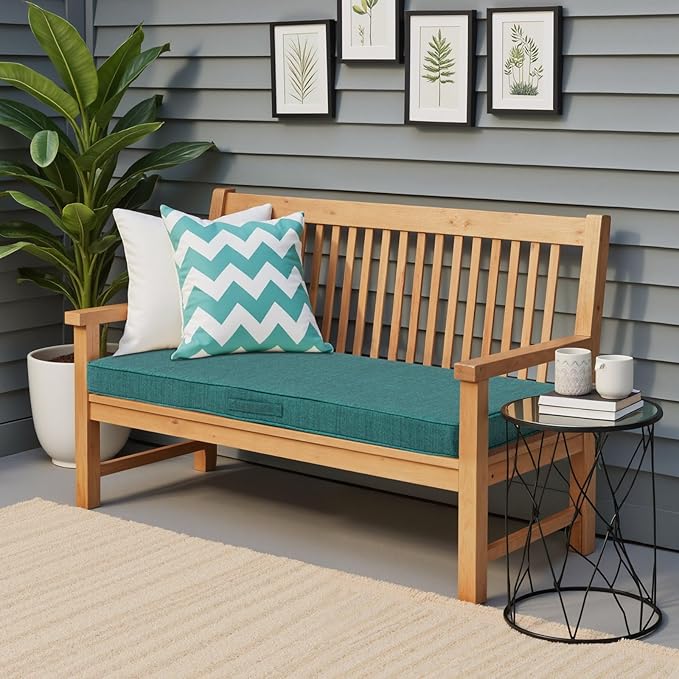 Crestlive Products Outdoor Bench Cushion 42 x 18 Inch, Waterproof Patio Bench Cushions for Outdoor Furniture, Porch Swing Replacement Pad with 30D Foam, Adjustable Straps and Handle, Malachite