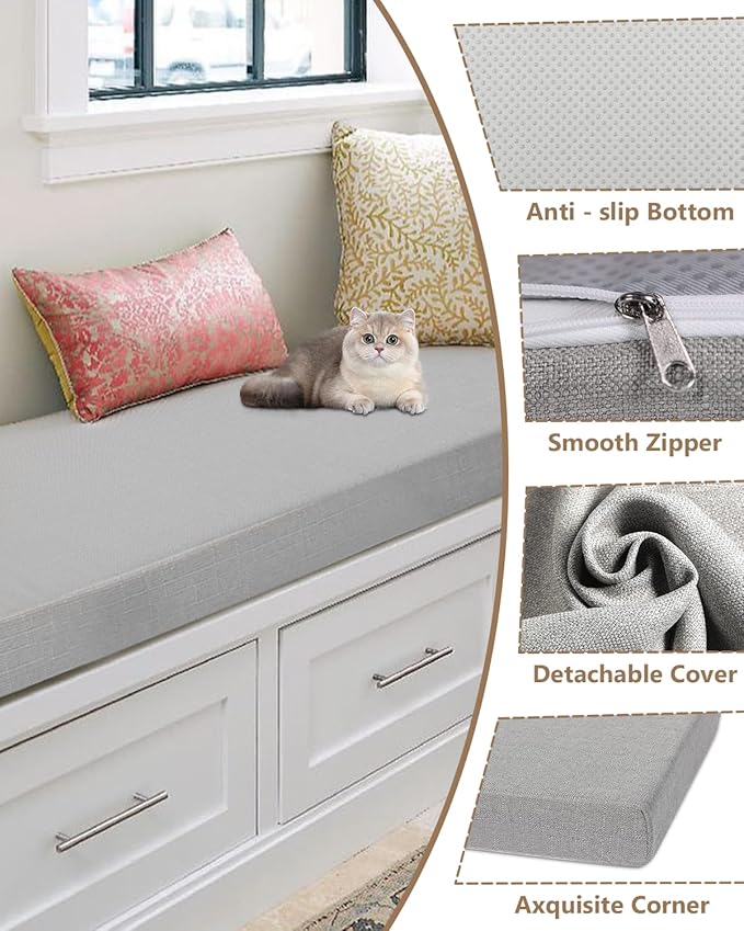 Custom Bench Cushion, Outdoor Waterproof Bench Cushions Custom Size and Color, Customizable Comfortable Patio Porch Swing Bench For Cushion, Personalized Indoor Furniture Sofa Bay Window Seat Cushions