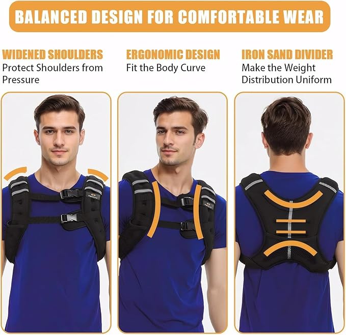 Weighted Vest Weighed Vest Women Men Kids, 8lb/12lb/16lb/20lb Body Weight Vest with Reflective Stripe, Adjustable Weighted Vest for Strength Training, Running, Walking, Workout, Jogging