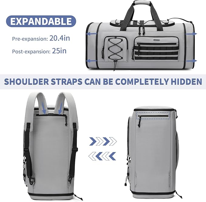 Bosstin Gym Bag for Men & Women,45L Travel Duffle Sports Duffel Bag Gym Weekender Overnight Backpack with Shoe Compartment (GREY CHECKERED)