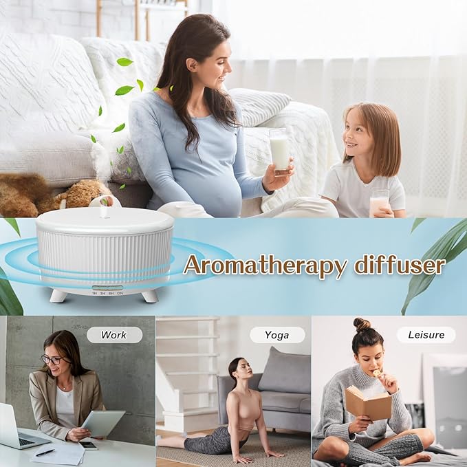 Essential Oil Diffusers for Home 500ml,Aromatherapy Diffusers for Essential Oils Large Room with 7 Colors Lights & 3 Mist Mode Waterless Auto Off,Cool Mist Humidifiers for Decor S-White