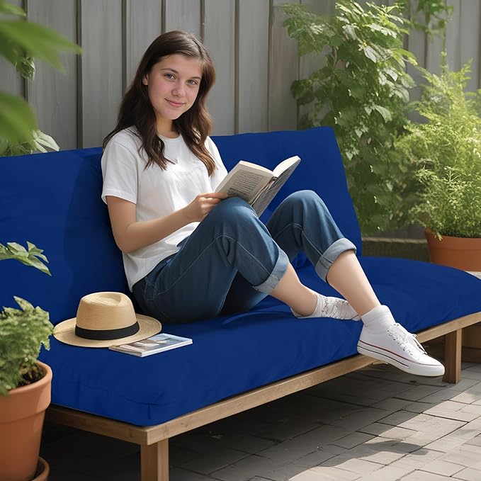 Outdoor Bench Cushion Waterproof, Tufted Bench Seat Cushion 40 x 15 Inch, Patio Wicker Indoor Seat Pads for Outside Garden Patio Balcony, Navy