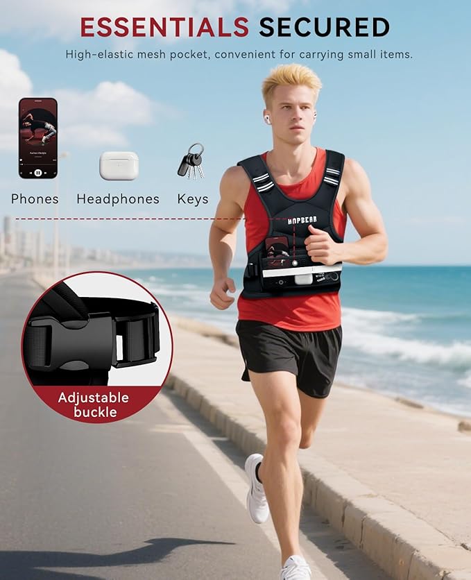 HAPBEAR Adjustable Weighted Vest for Men and Women, 4-10 lbs with 6 Ironsand Weights and Large Pocket Includes kettlebell pouch for Workout, Strength Training, Running, Walking, Weight Loss