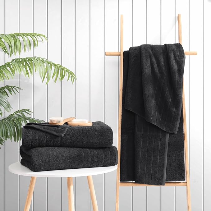 Casa Platino 100% Cotton Bath Towels 2 Pack (30"x60") - Ring Spun Mercerized Cotton Large Towel Set for Bathroom - Quick Dry, Soft & Absorbent Large Bath Towel Set - Oeko Tex Certified - Black Towels
