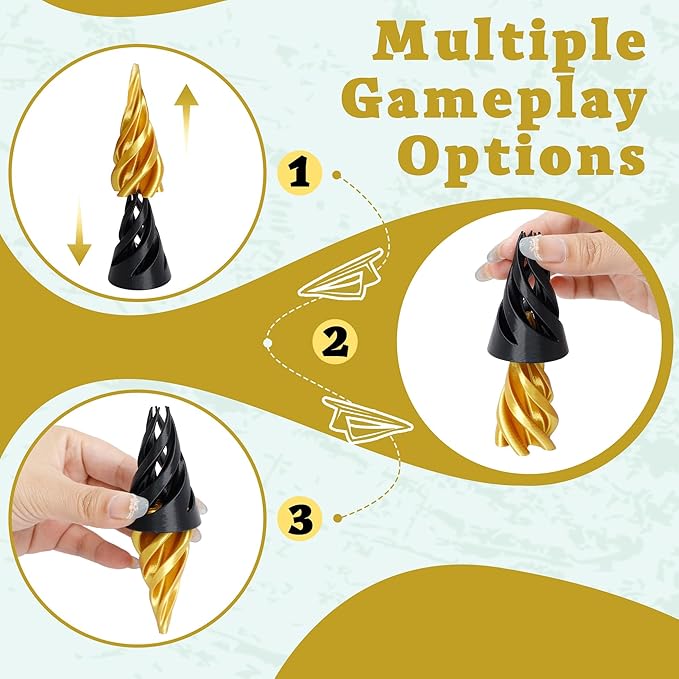 5 Packs Impossible Cone Fidget Toy, 3D Printed Spiral Cone Fidget Toy for Anxiety Relaxing, Impossible Pyramid Passthrough Birthday Party Gift for Adults & Kids Desk Decor(Black Gold)