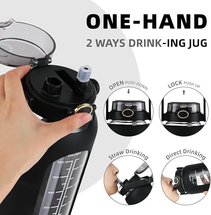 SIEROZUR 74oz Glass Water Bottle with Straw and Lid Large Gallon Water Jug with Silicone Sleeve and Handle 2.2 liter Wide Mouth Bottle with Time Marker for Gym Sports& Workout