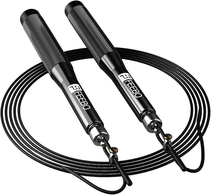 feebo High Speed Jump Rope with Double Ball Bearing, Adjustable Tangle-Free Jumping Rope with 2 Speed Rope & Aluminum Non-Slip Grip, Weighted Skipping Rope for Double Unders,Boxing, MMA, Fitness