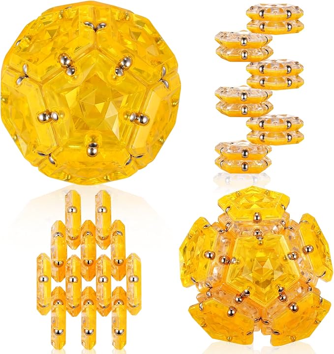 RoomyRoc Magnetic Fidget Sphere - Pentagons Magnets Balls - 12 Piece Set - Crystal Orange - Magnet Fidgets Toy - Creativity Beyond Imagination, Inspirational, Recreational, Desk Toys for Adults