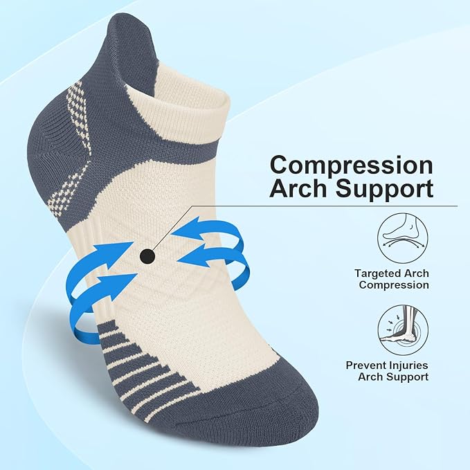 Iseasoo 6 Pairs Cotton Compression Ankle Socks – Cushioned Low Cut Running Socks with Arch Support for Women & Men