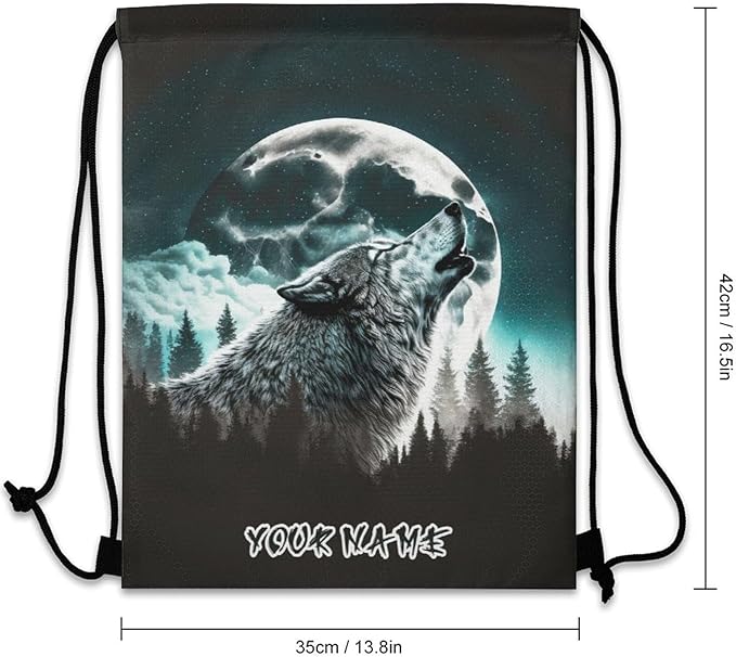 Custom Wolf Drawstring Backpack - Cute Cinch Sack, String Backpacks for Women Men Kids Boys Girls for Gym Outdoor Sports Travel Athletic Drawstring Bag - Lightweight/Foldable