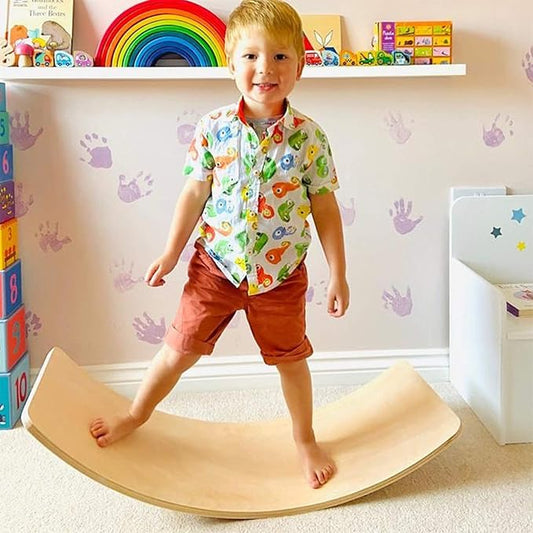 WOOD CITY Wobble Board, Wooden Balance Board Kids for Toddlers & Adults, Curvy Rocker Board for Yoga and Exercise Indoor & Outdoor, Open Ended Learning Toy Gift
