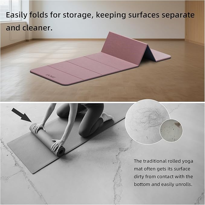 Foldable Yoga Mat, Extra Thick 0.32 inch, SGS Certifed, Non Slip, 71 x 24 inches, Foldable for Travel, Pilates, Camping, Environmental Sports Mat, Odorless TPE Material