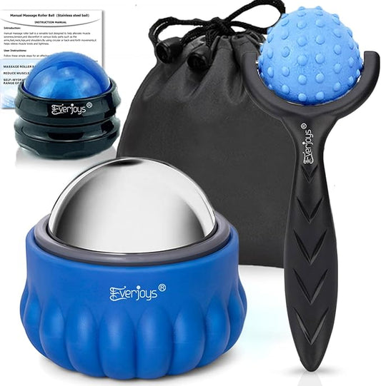 Everjoys Massage Ball Roller Set– Ice Cold and Hot for Deep Tissue and Sore Muscle Relief of Stiffness and Stress, Body, Neck, Back, Face, Eyes,Plantar, Foot