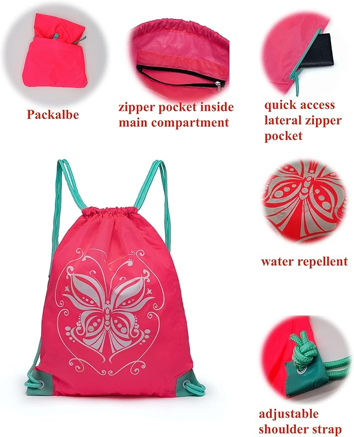 Girls Drawstring Backpack,Sport Gym Cinch Bag for Kids (flaming)