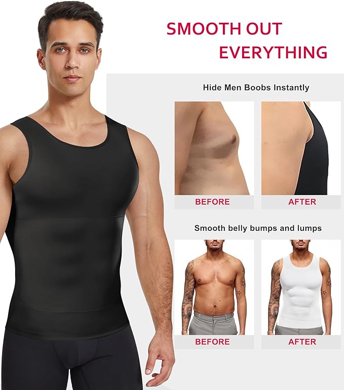 Gotoly Men Compression Shirt Shapewear Slimming Body Shaper Vest Undershirt Tummy Control Tank Top
