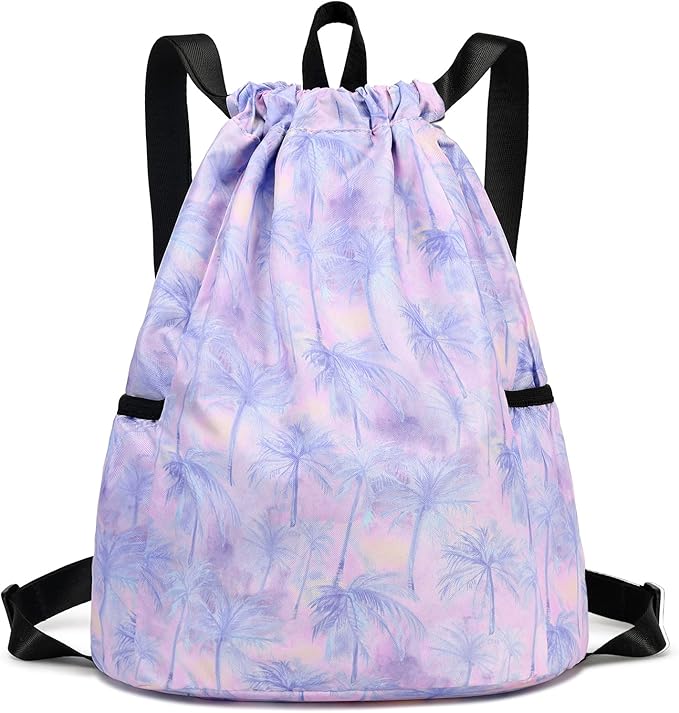 Gym Bag for Girls, Drawstring Sports Bag Lgihtweight Large Travel Coconut Tree Purple Clinch bag