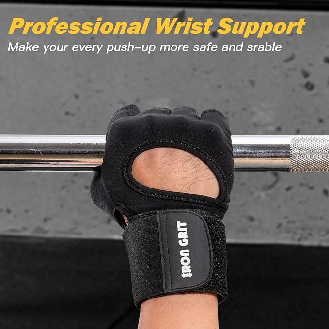 Iron Grit Weight Lifting Gloves,for Men and Women, Workout Gloves with Wrist Support for Exercise, Weightlifting, Training, Pull-ups Breathable and Snug fit