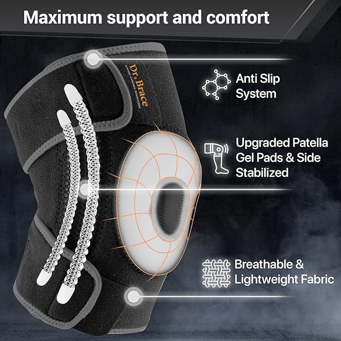 DR. BRACE ELITE Knee Brace with Side Stabilizers & Patella Gel Pads for Maximum Knee Pain Support and fast recovery for men and women-Please Check How To Size Video (XX-Large, Mercury)