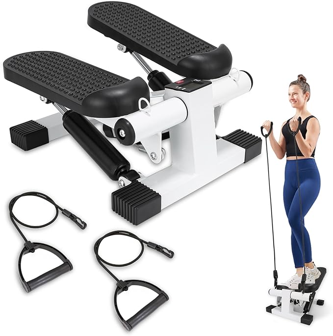 Mini Stepper for Home Exercise, Portable Stair Stepper with LCD Monitor and Resistance Bands, 260lbs Weight Capacity, Twist Stepper for Full Body Workout