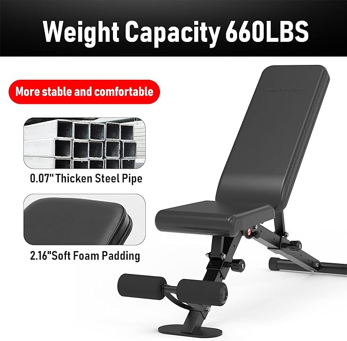leikefitness Adjustable Weight Bench Foldable Workout Exercise Bench with Automatic Lock for Upright Incline Decline and Flat Full Body Exercise