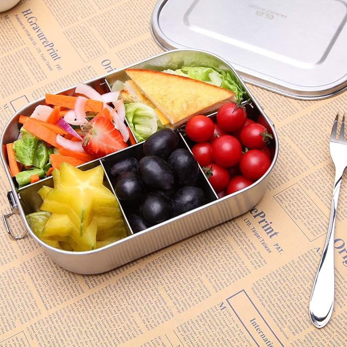 G.a HOMEFAVOR Stainless Steel Bento Lunch Box, Metal Lunch Container with 5-Compartment, 1400 ml, Ideal for Work & Travel, Meal Prep, Leak Proof, Dishwasher Safe