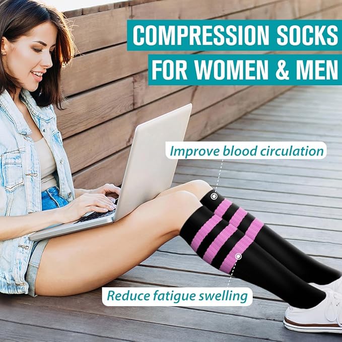 BLUEENJOY Copper Compression Socks for Women & Men (6 pairs) - Best Support for Nurses, Running, Hiking, Recovery