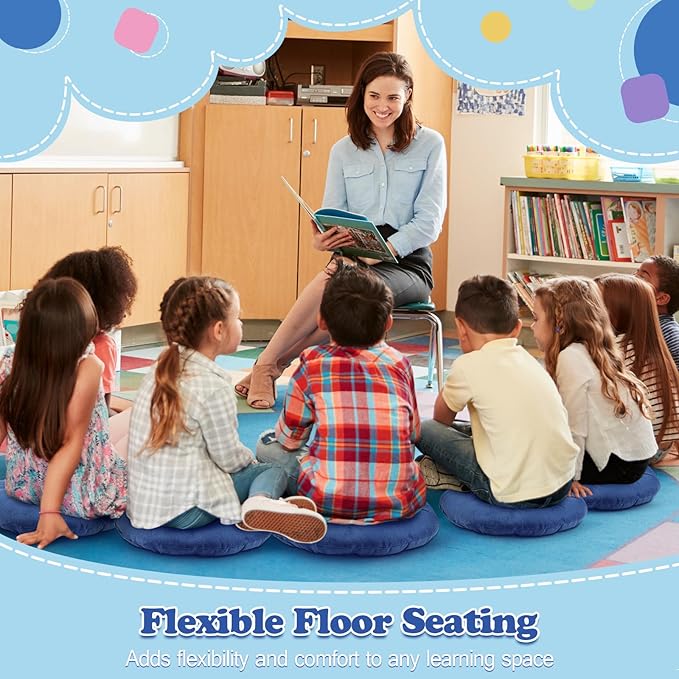 Fumete 8 Pcs 16 Inch Round Floor Cushions for Kids and Toddlers, Flexible Seating Classroom Furniture Floor Pillow for Home, Daycare, Preschool, Yoga and Meditation (Jewelry Blue)