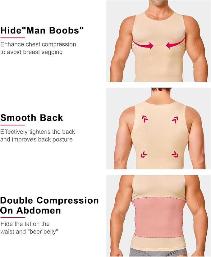 Gotoly Men Compression Shirt Shapewear Slimming Body Shaper Vest Undershirt Tummy Control Tank Top