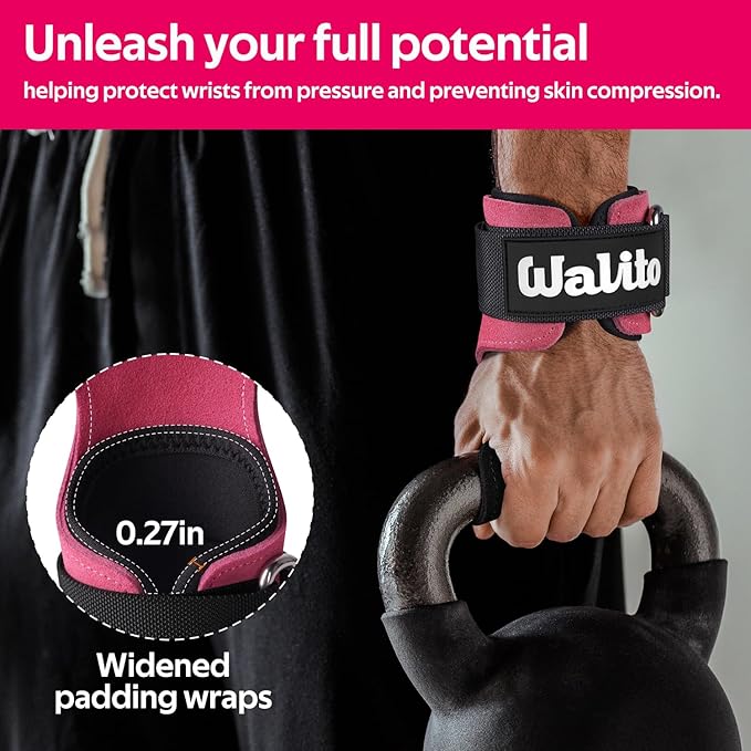 WALITO Weight Lifting Wrist Strap, Double Leather Weightlifting Wrist Straps for Gym Strength Training, Neoprene Padded Wrist Wraps - for Men & Women (Pair)