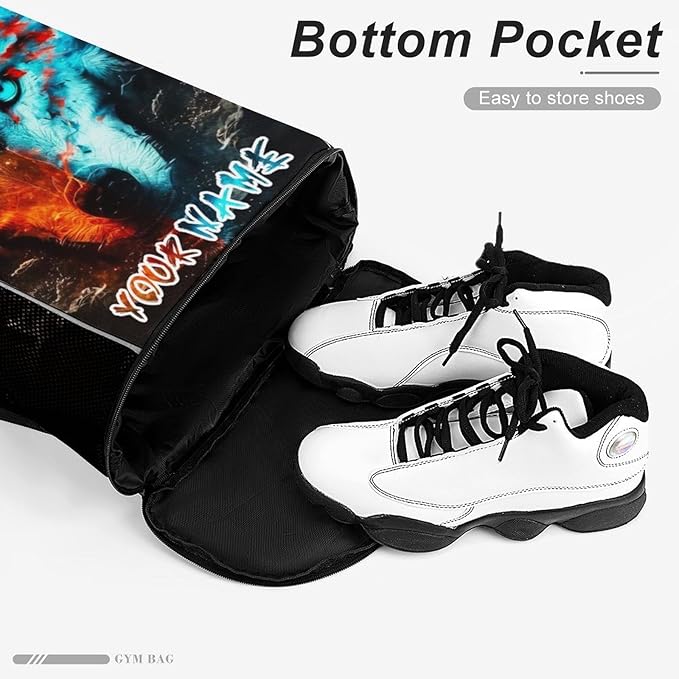 Custom Wolf Drawstring Backpack - Cute Cinch Sack, String Backpacks with Pocket for Women Men Kids Boys Girls for Gym Outdoor Sports Travel Athletic Drawstring Bag - Lightweight/Foldable