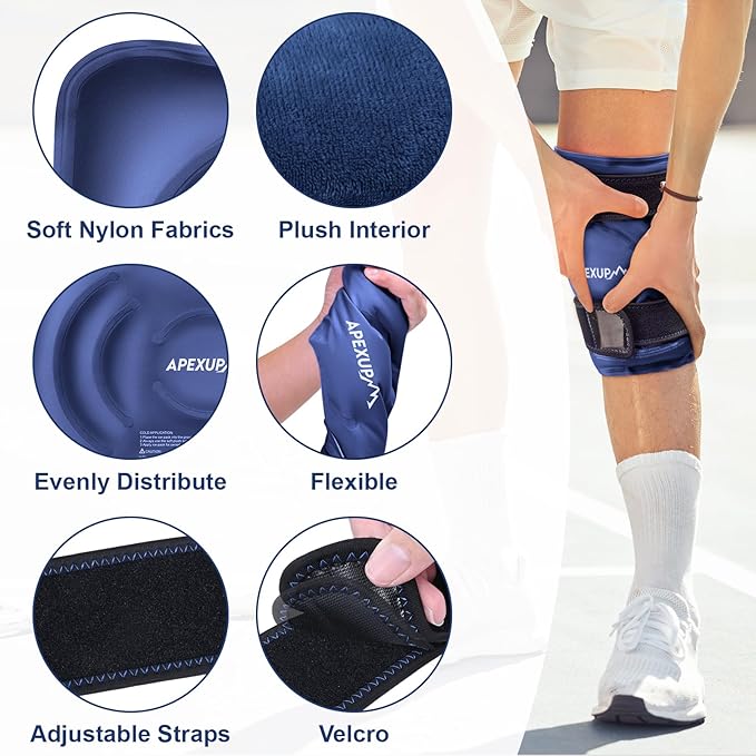APEXUP Ice Pack for Knee Pain Relief, Large Reusable Wrap After Surgery, Flexible Gel Cold Pack for Injuries, Pain Relief for Back, Shoulder, Elbow, Ankle and Leg (Navy Blue, L, 1PK)